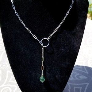 Jade Paperclip Chain Lariat Necklace Silver Jade Necklace Jade Jewelry